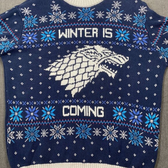 Game Of Thrones Stark "Winter Is Coming" Ugly Christmas Sweater Crewneck Large - Picture 3 of 11